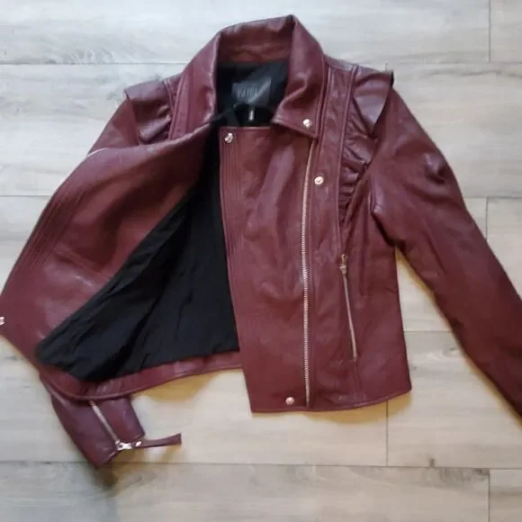 Paige Women's Annika lamb Leather dark red Moto Jacket Sz S NWT - Picture 8 of 16